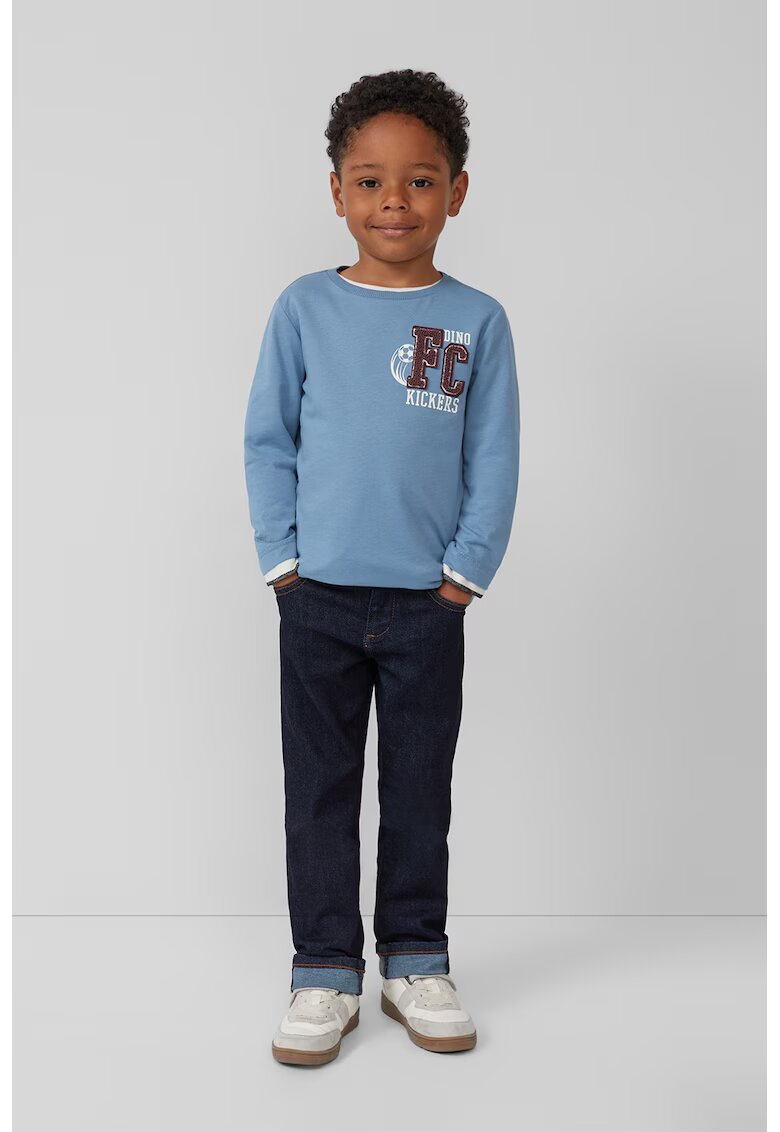 sOliver Bluza din bumbac cu imprimeu text - Albastru prafuit
