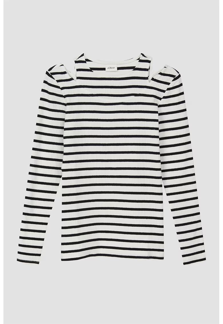 sOliver Bluza slim-fit cu decupaje - Alb/Negru