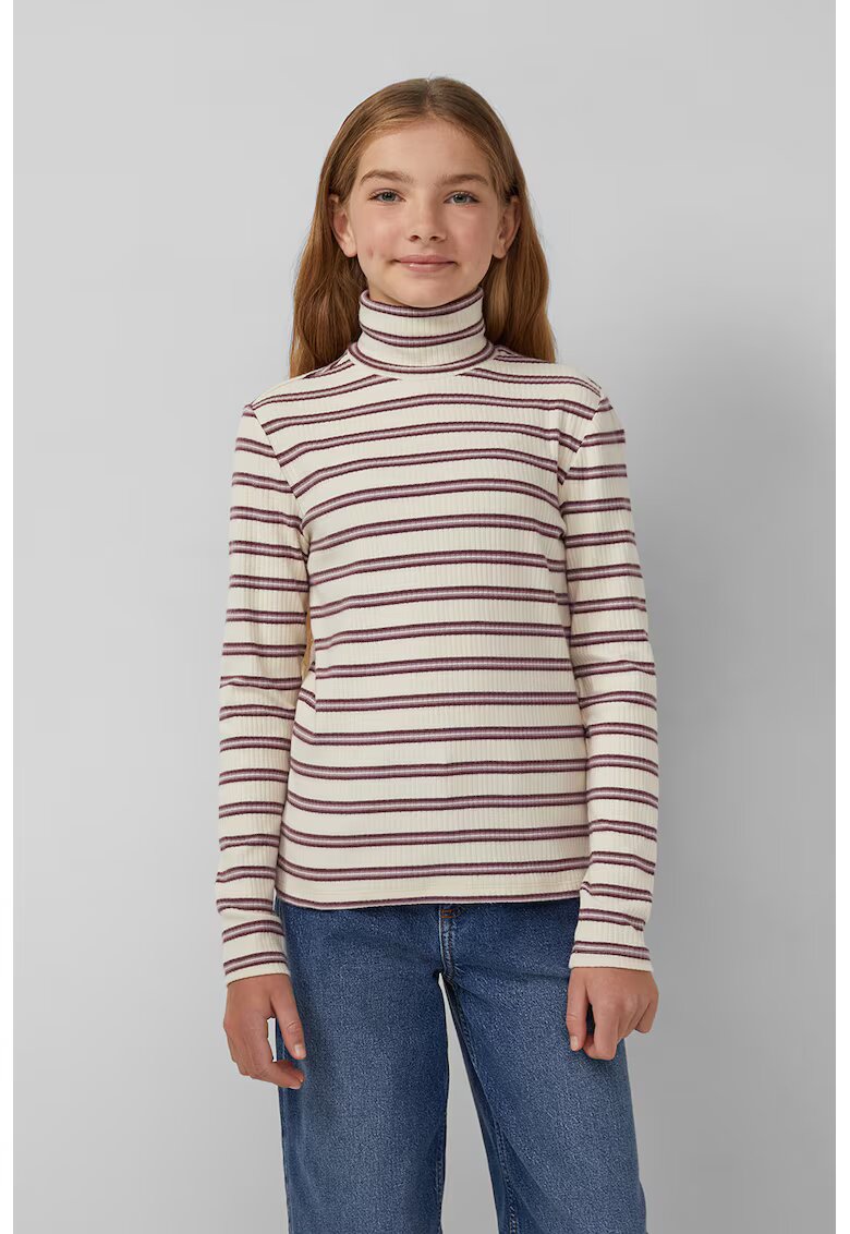 sOliver Bluza slim-fit cu guler inalt si dungi - Violet tyrian/Crem