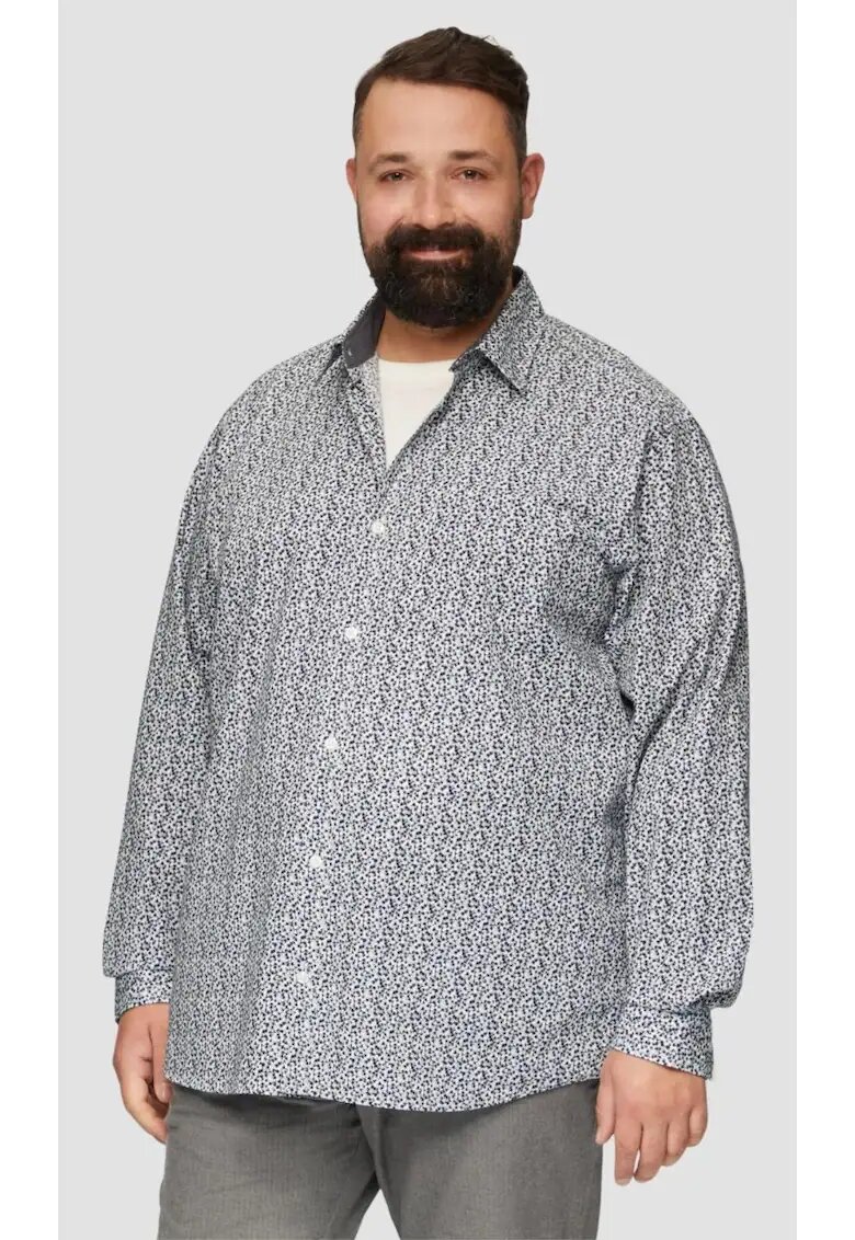 sOliver Camasa barbati big sizes - cu maneca lunga si imprimeu floral - Slim Fit - Alb - Alb