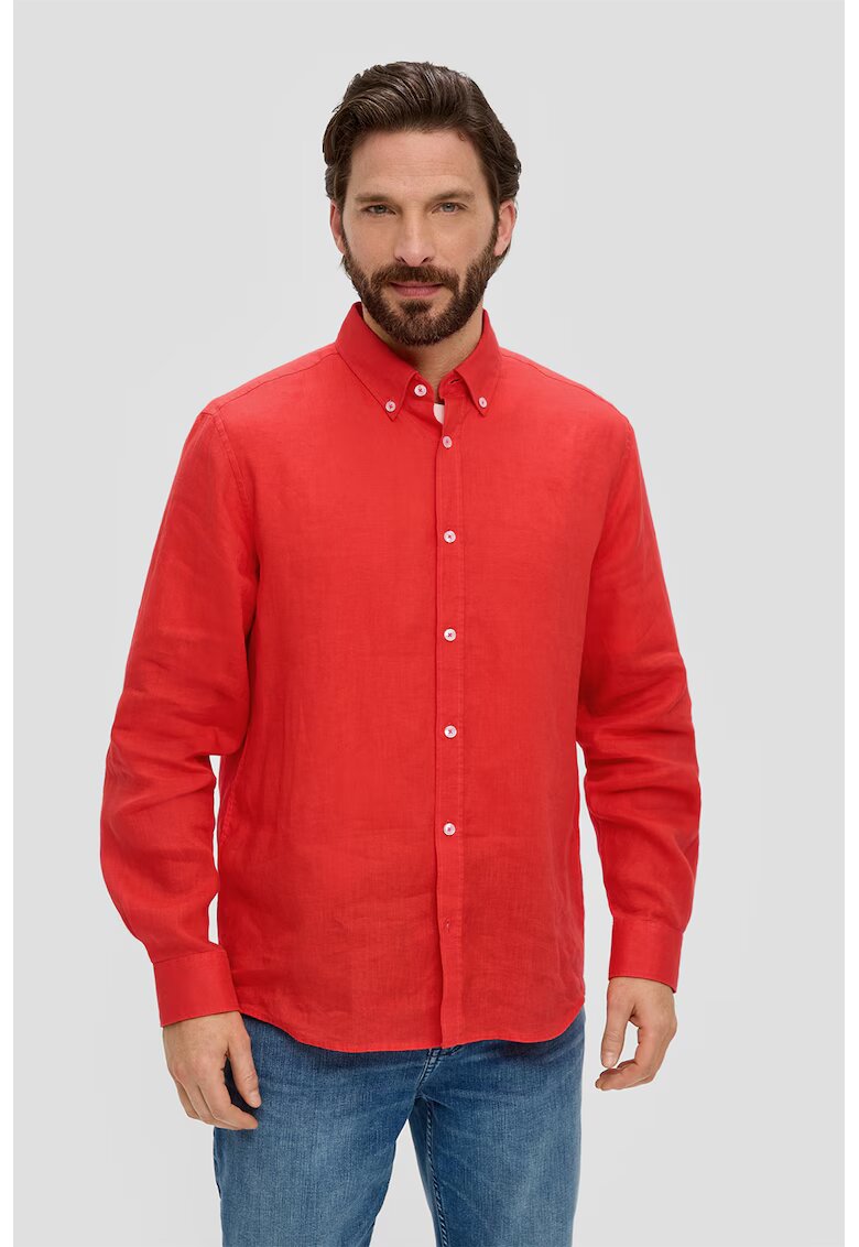 sOliver Camasa barbati din in cu maneca lunga si croiala Regular fit - - Portocaliu mandarina