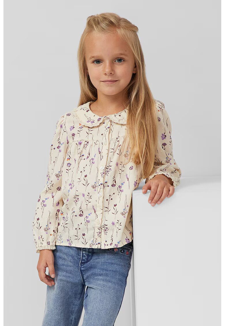 sOliver Camasa cu guler cu volane si model floral - Bej/Violet tyrian