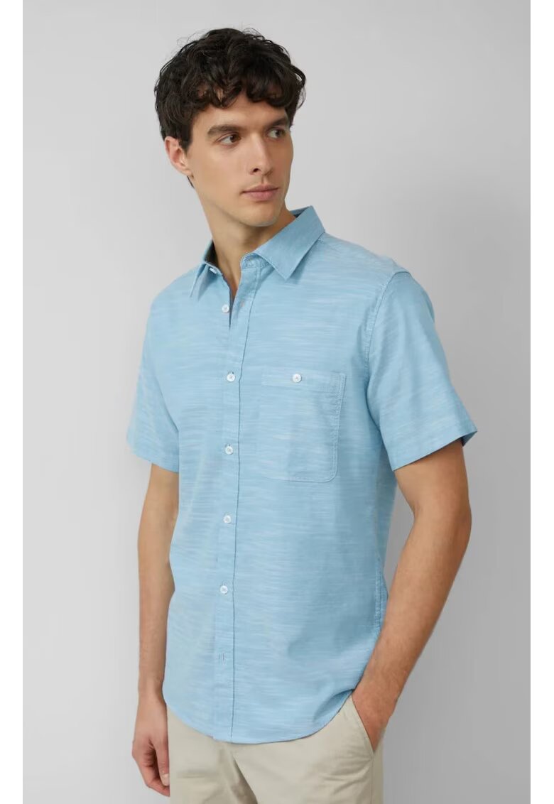 sOliver Camasa cu maneca scurta barbati - croiala Slim Fit si design cu un singur buzunar - Albastru deschis