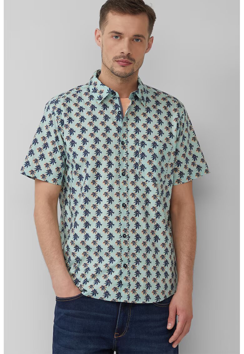 sOliver Camasa cu maneci scurte si model tropical - Turcoaz/Portocaliu pal/Bleumarin