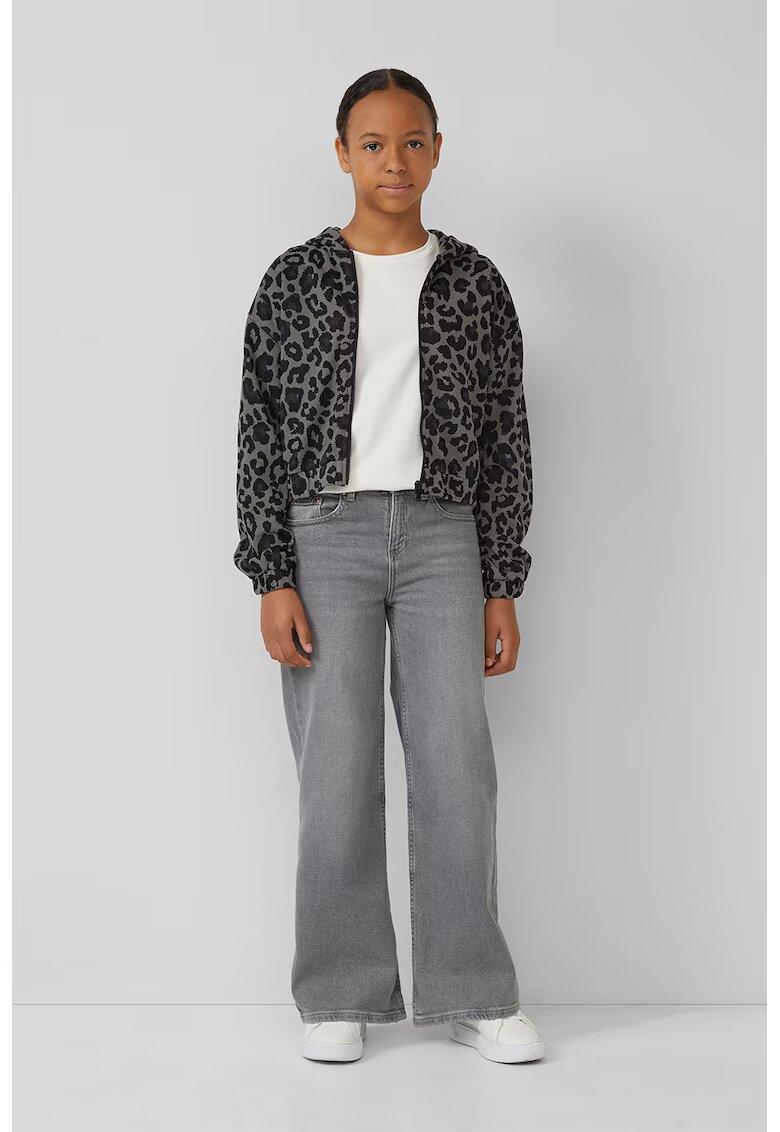 sOliver Jacheta cu animal print si fermoar - Negru/Gri inchis