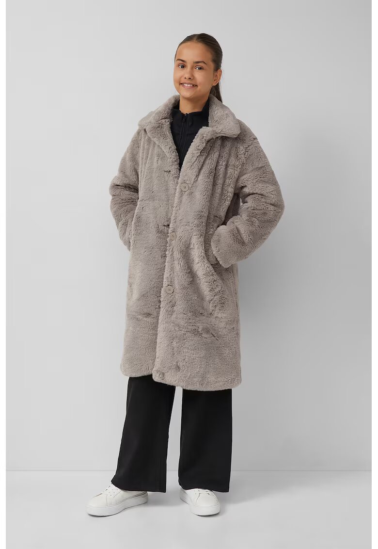 sOliver Palton lung din material teddy - Maro taupe