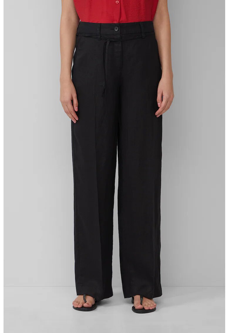 sOliver Pantaloni din in cu talie inalta - Negru
