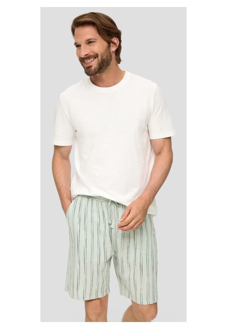 sOliver pantaloni scurti barbati din amestec de bumbac si in - imprimeu in dungi - Verde menta