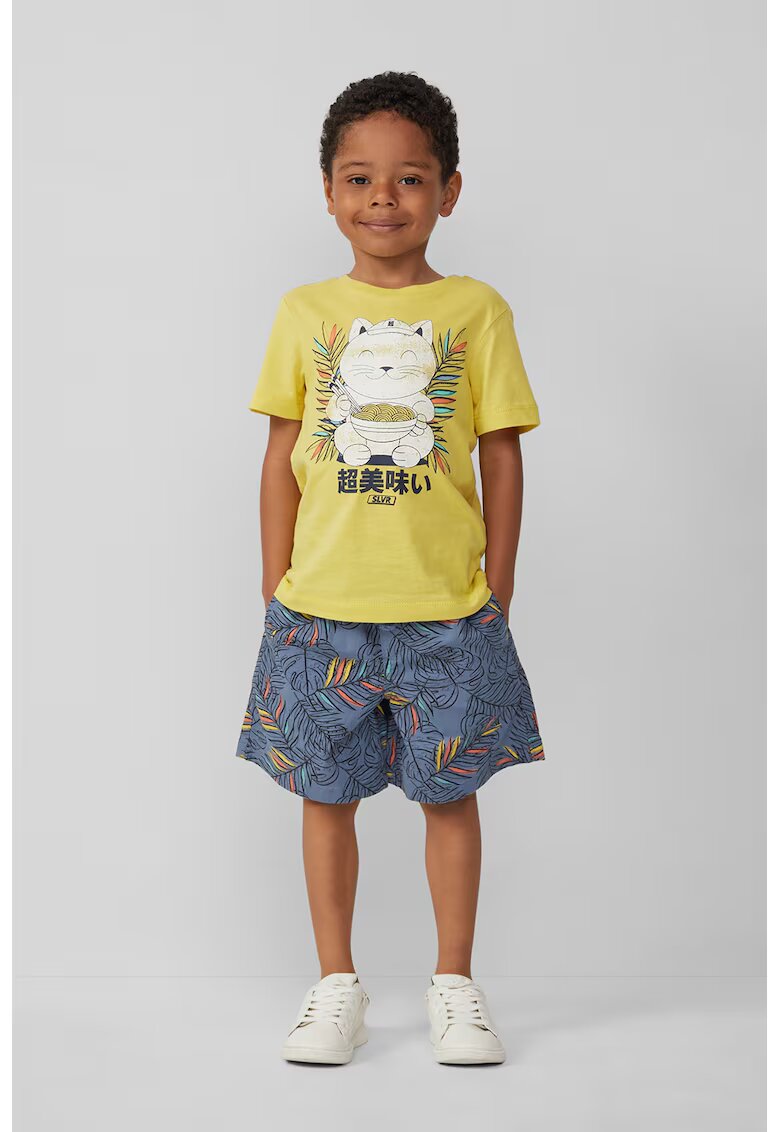 sOliver Pantaloni scurti cu model tropical - Albastru prafuit/Portocaliu pal