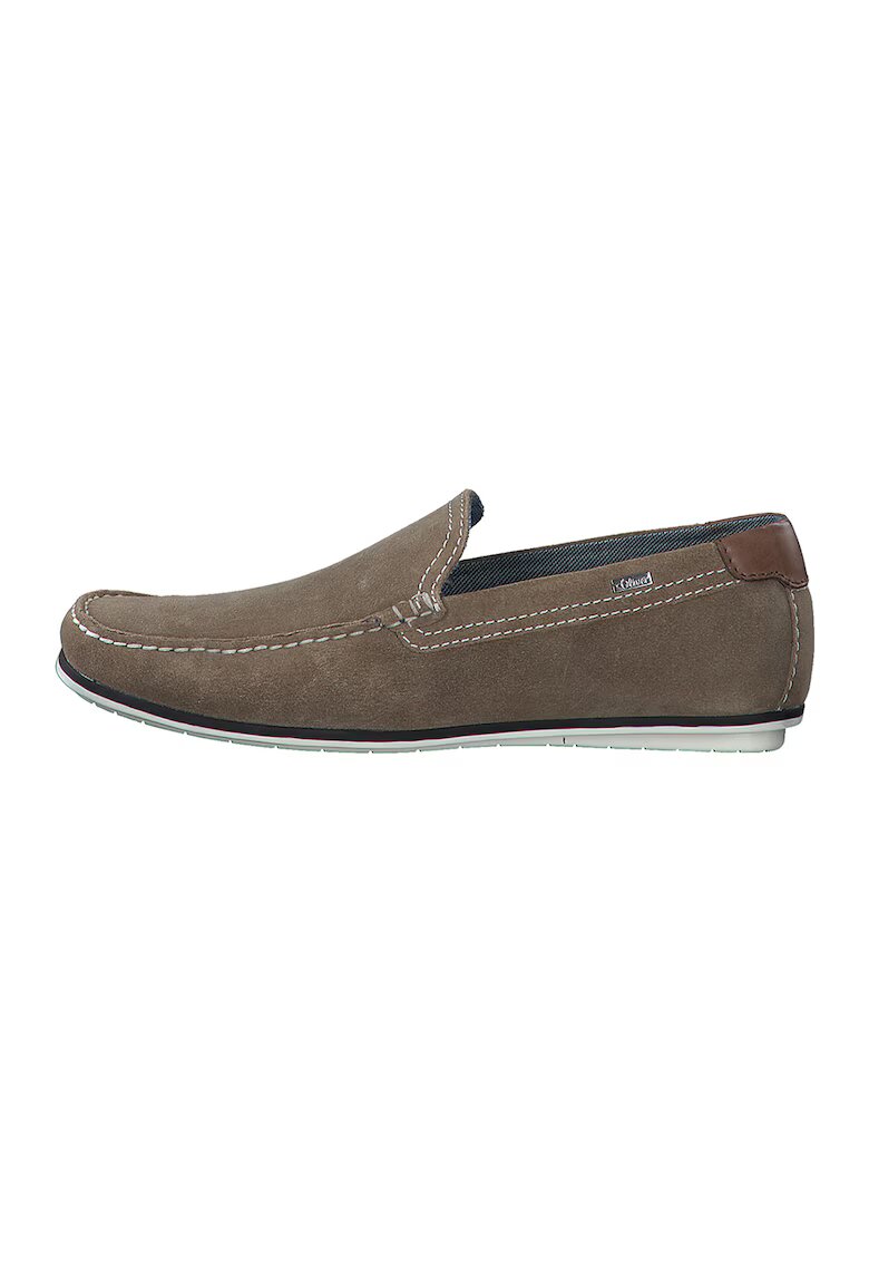 sOliver Pantofi loafer din piele intoarsa cu cusaturi contrastante - Maro taupe
