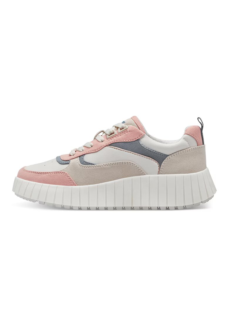 sOliver Pantofi sport cu model colorblock si insertii din piele intoarsa sintetica - Alb/Roz prafuit/Grej