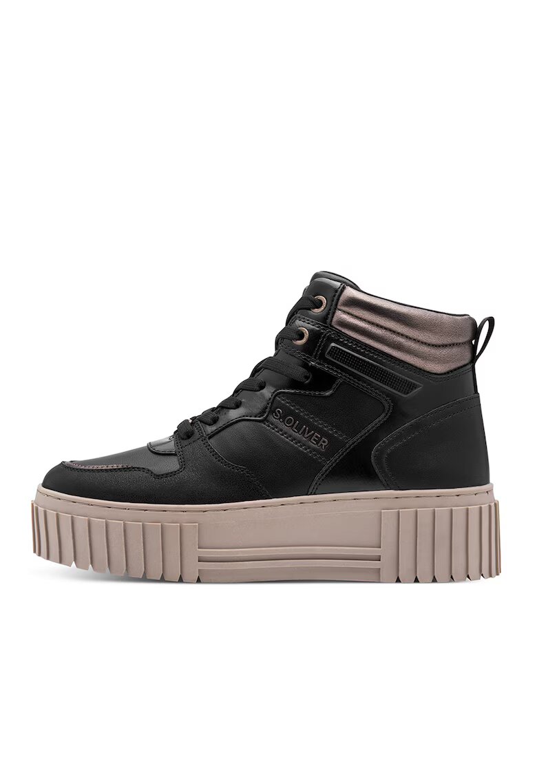 sOliver Pantofi sport flatform din piele ecologica - Maro inchis/Negru