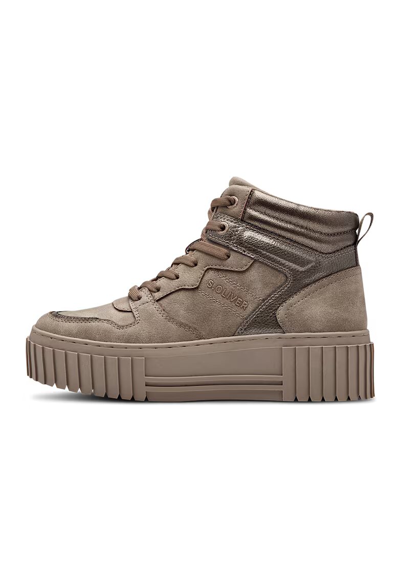 sOliver Pantofi sport flatform din piele ecologica - Maro taupe