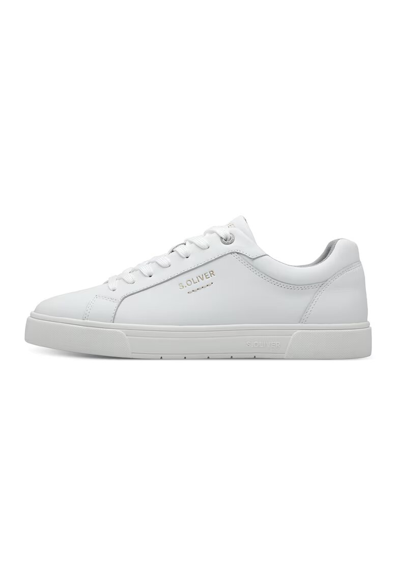 sOliver Pantofi sport uni de piele cu logo - Alb optic