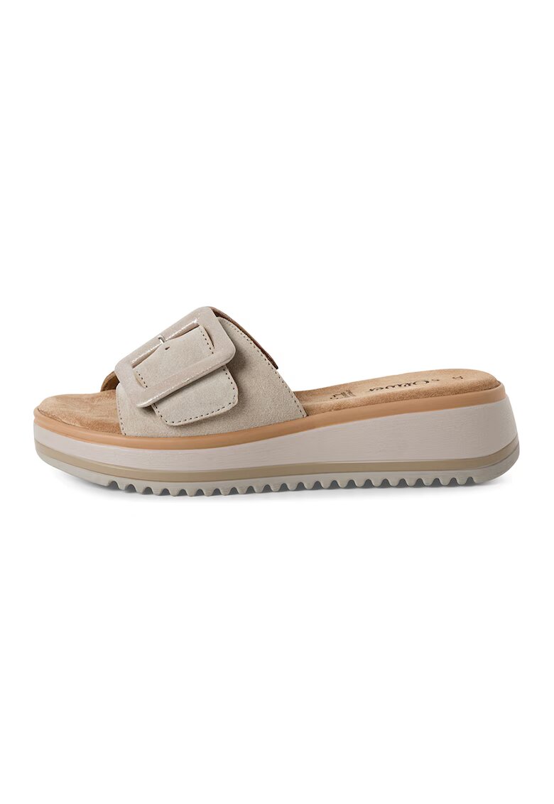 sOliver Papuci de casa demi-wedge din piele ecologica - Maro taupe deschis