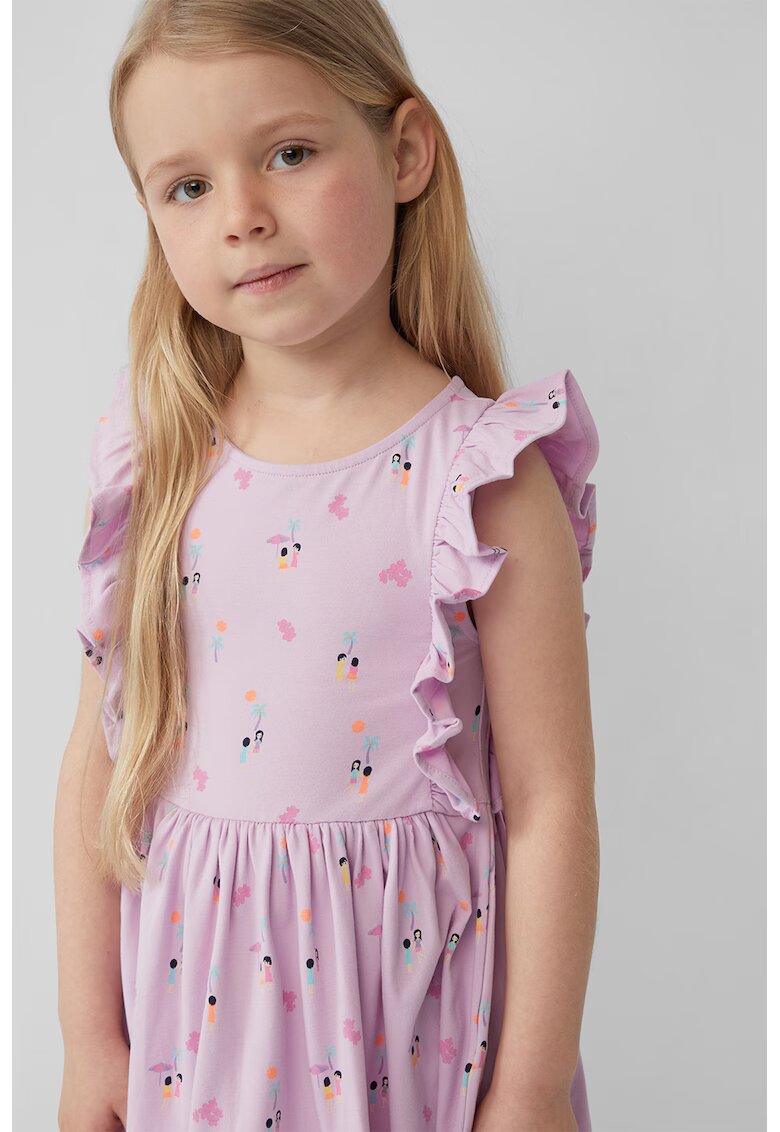 sOliver Rochie evazata cu model grafic - Negru/Portocaliu pal/Lila