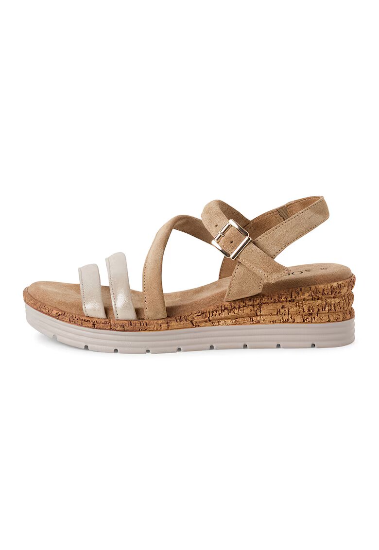 sOliver Sandale wedge din piele - Maro deschis