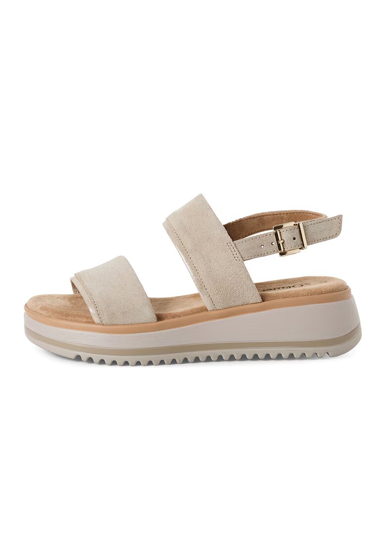 sOliver Sandale wedge din piele - Maro nisip