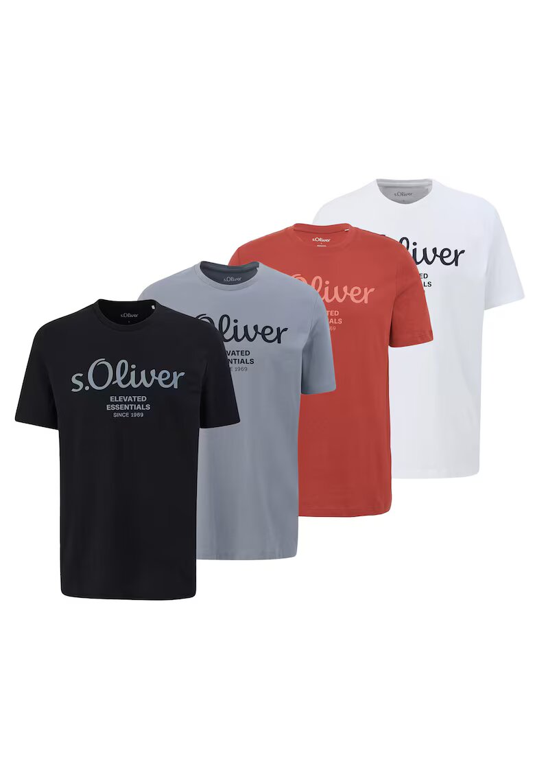 sOliver Set de tricouri regular fit cu imprimeu logo - 4 piese - Alb/Negru/Gri deschis
