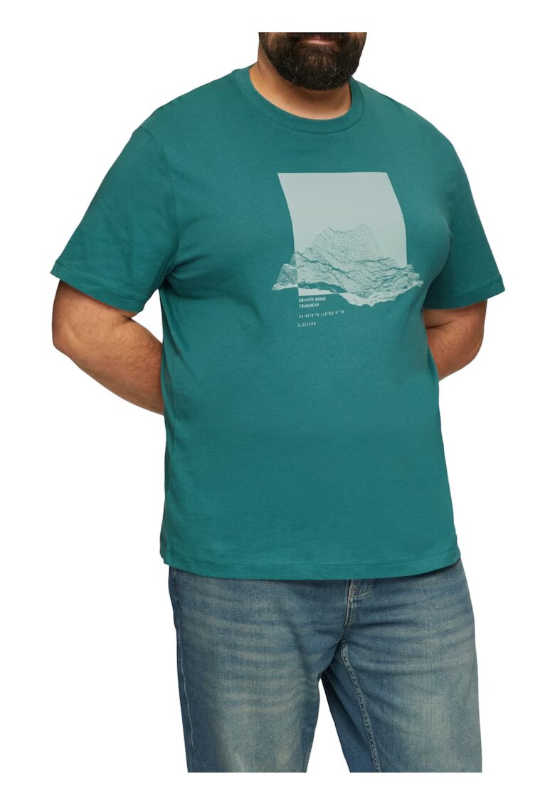 sOliver Tricou barbati big sizes la baza gatului din bumbac - cu imprimeu Grafic si croiala Regular fit - Big Sizes