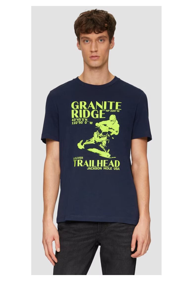 sOliver Tricou barbati Bleumarin inchis cu imprimeu frontal