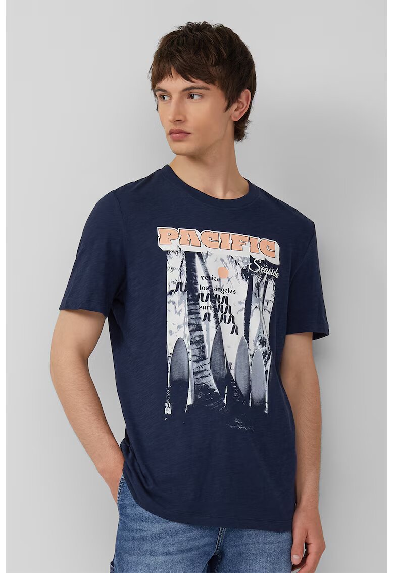 sOliver Tricou barbati cu decolteu la baza gatului - Regular Fit din bumbac - Bleumarin - Albastru inchis