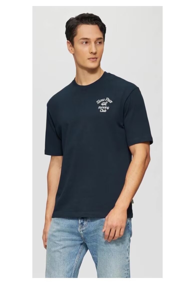 sOliver Tricou barbati cu decolteu la baza gatului - Regular fit - din jerse de bumbac - Bleumarin inchis -
