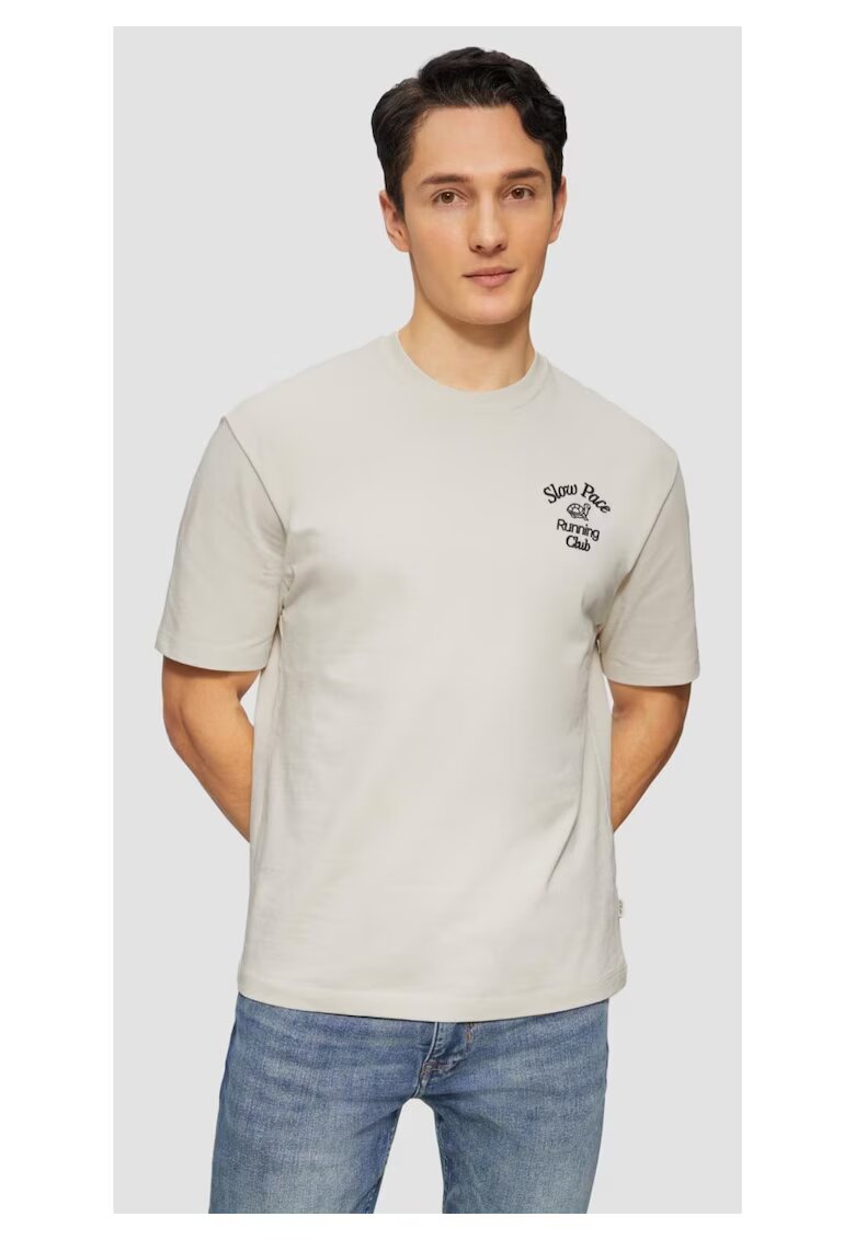 sOliver Tricou barbati cu decolteu la baza gatului - Regular fit - din jerse de bumbac - Crem