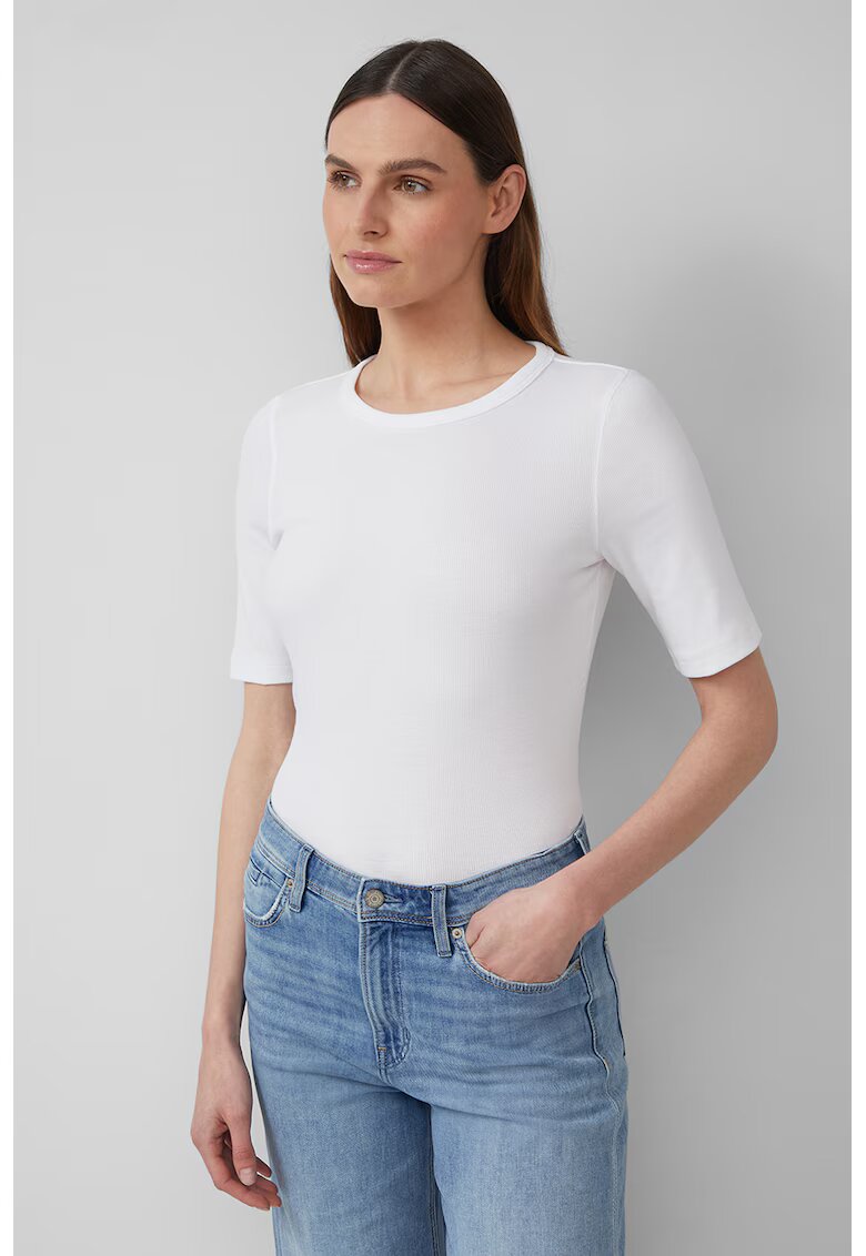 sOliver Tricou cambrat cu model uni - Alb