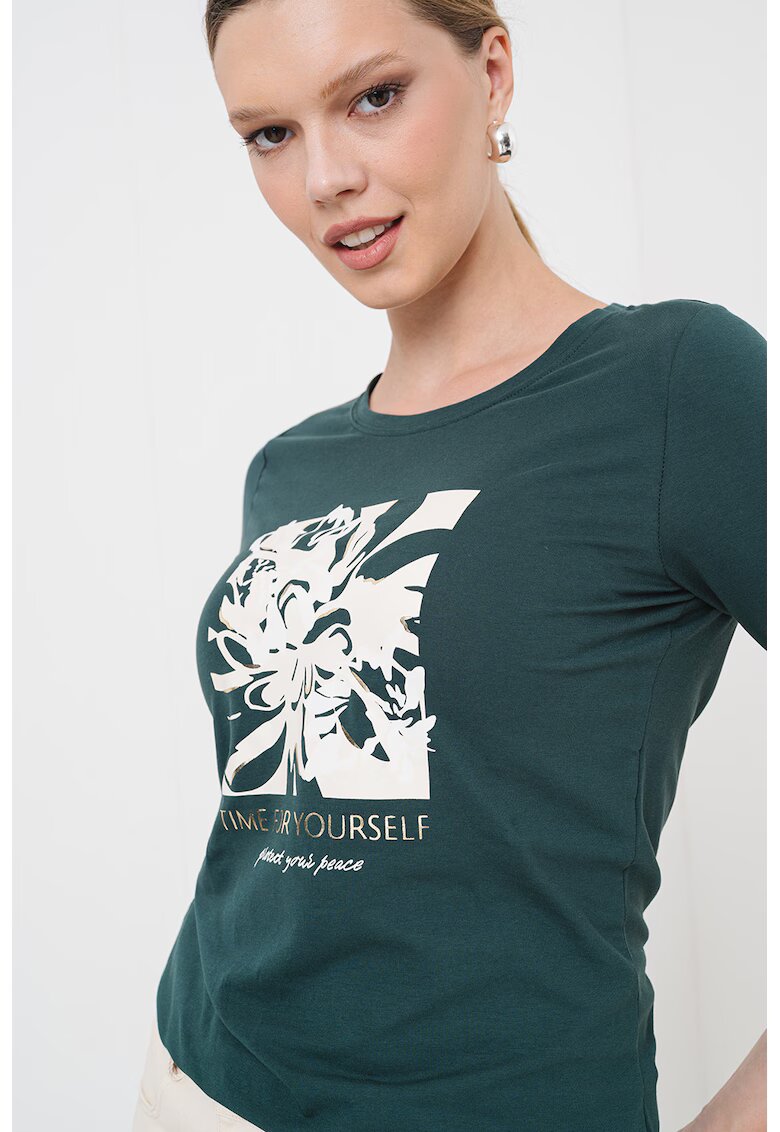 sOliver Tricou cu decolteu la baza gatului si design grafic - Auriu/Alb fildes/Verde englez