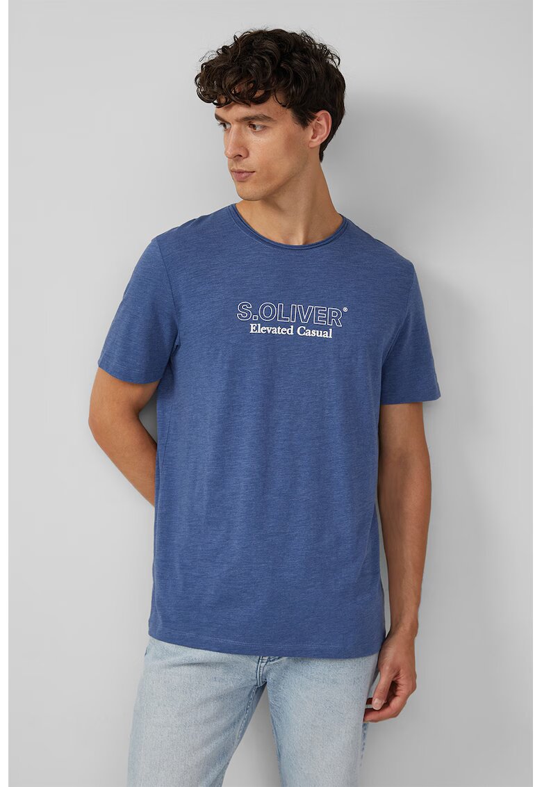 sOliver Tricou cu decolteu la baza gatului si imprimeu logo pe piept - Albastru melange