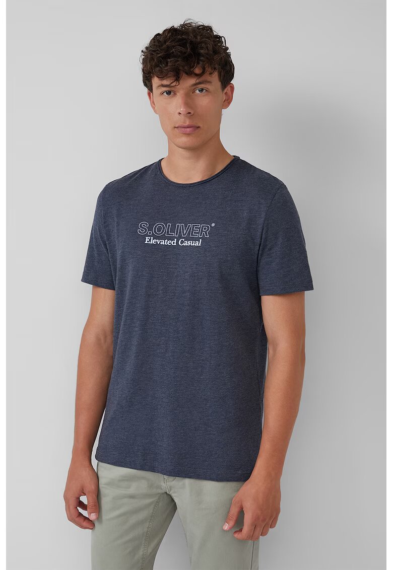 sOliver Tricou cu decolteu la baza gatului si imprimeu logo pe piept - Gri carbune