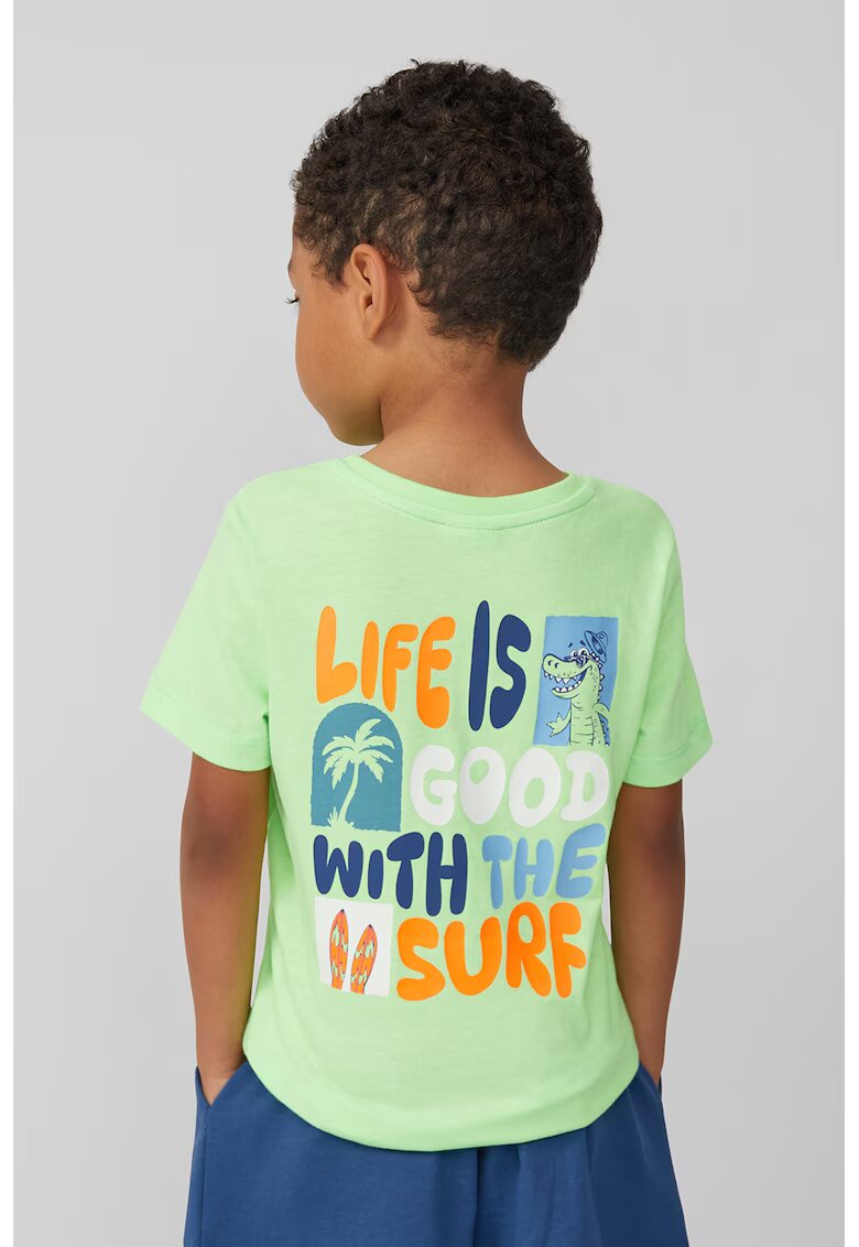 sOliver Tricou cu decolteu la baza gatului si imprimeu pe partea din spate - Albastru pastel/Portocaliu stins/Verde pal