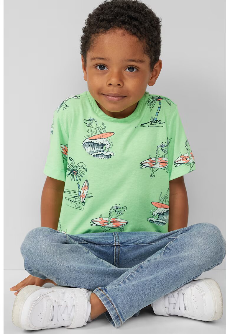 sOliver Tricou cu decolteu la baza gatului si imprimeu - Portocaliu/Albastru inchis/Verde pal