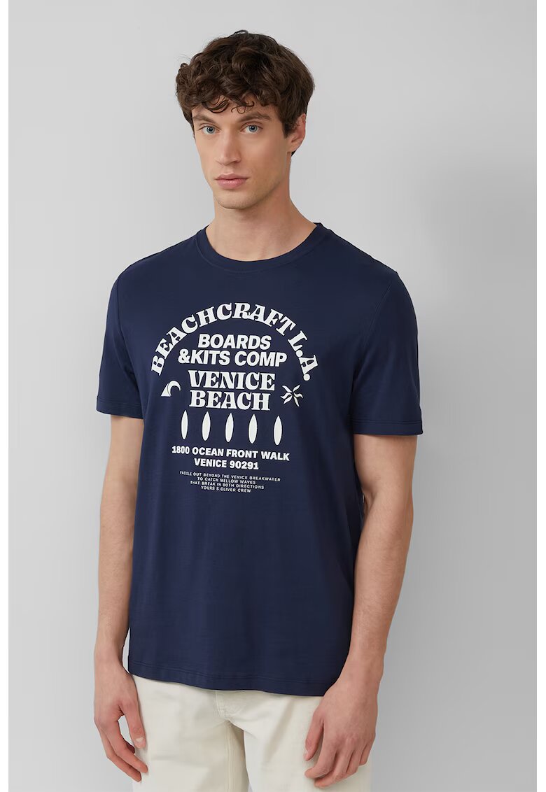 sOliver Tricou cu decolteu la baza gatului si imprimeu text - Alb/Albastru indigo