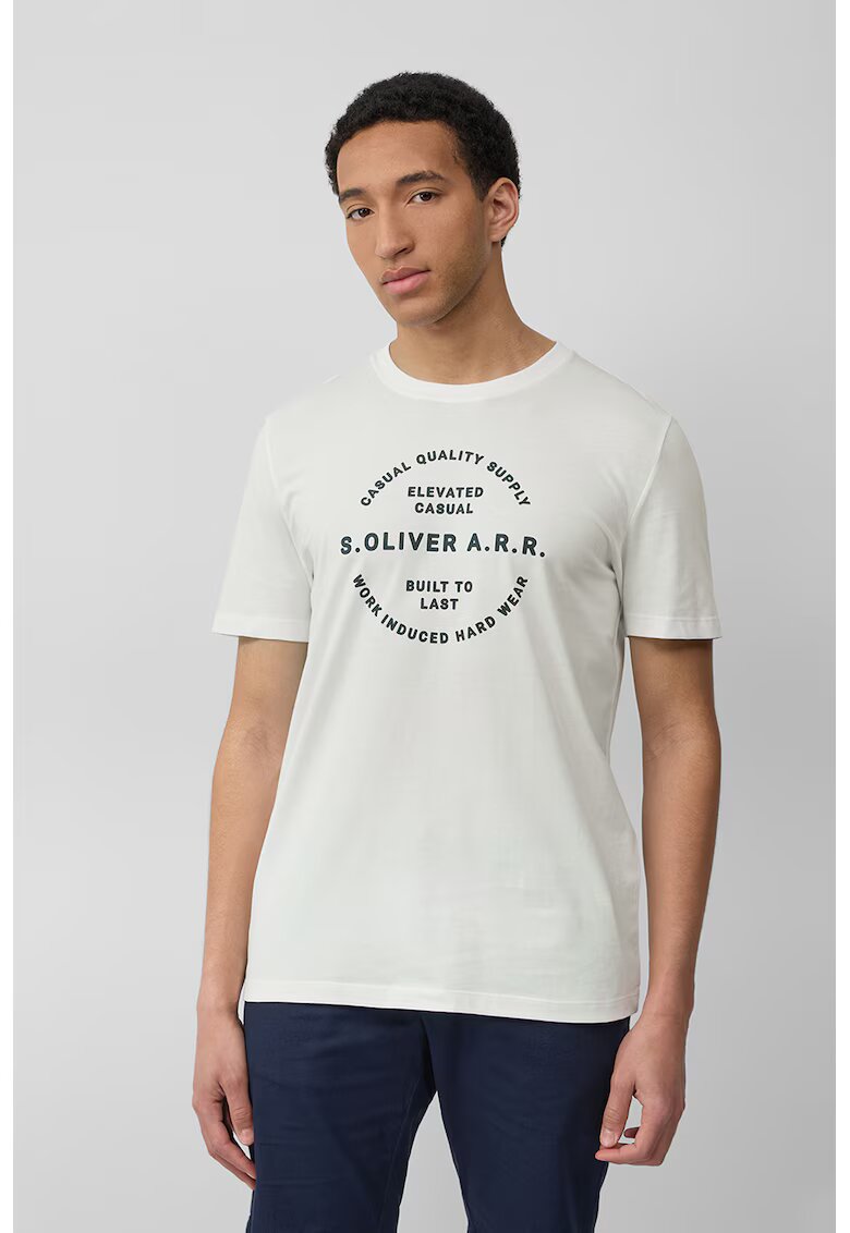 sOliver Tricou cu decolteu la baza gatului si imprimeu text - Alb murdar