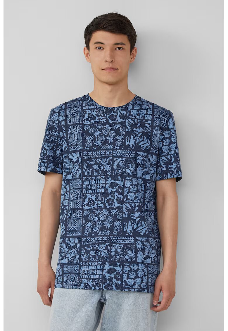sOliver Tricou cu decolteu la baza gatului si model - Albastru inchis/Albastru deschis