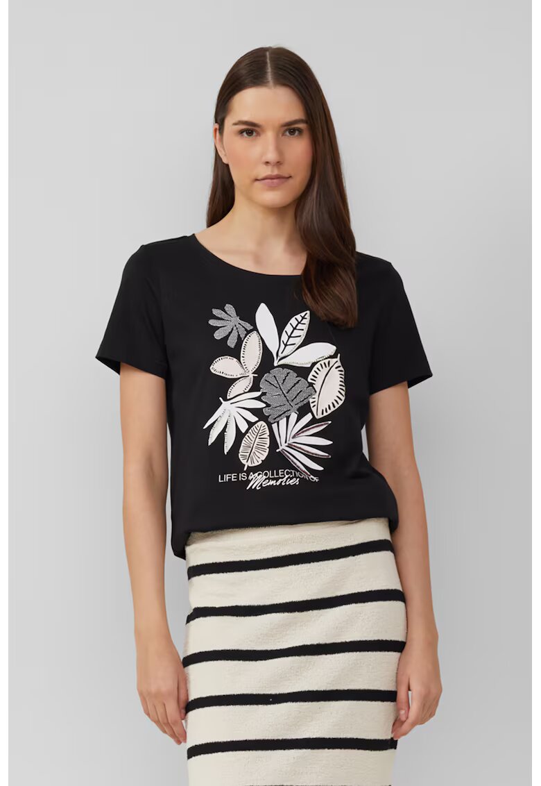 sOliver Tricou cu decolteu rotund si imprimeu grafic - Negru
