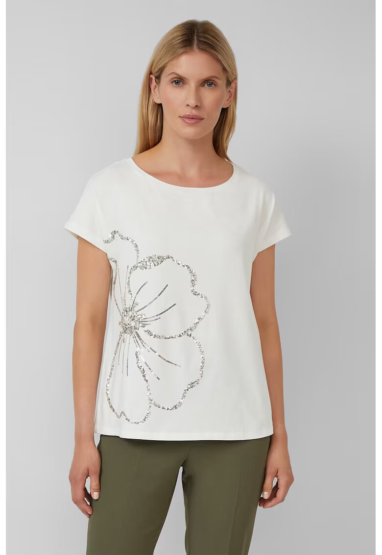 sOliver Tricou cu decolteu rotund si model floral - Alb murdar/Argintiu