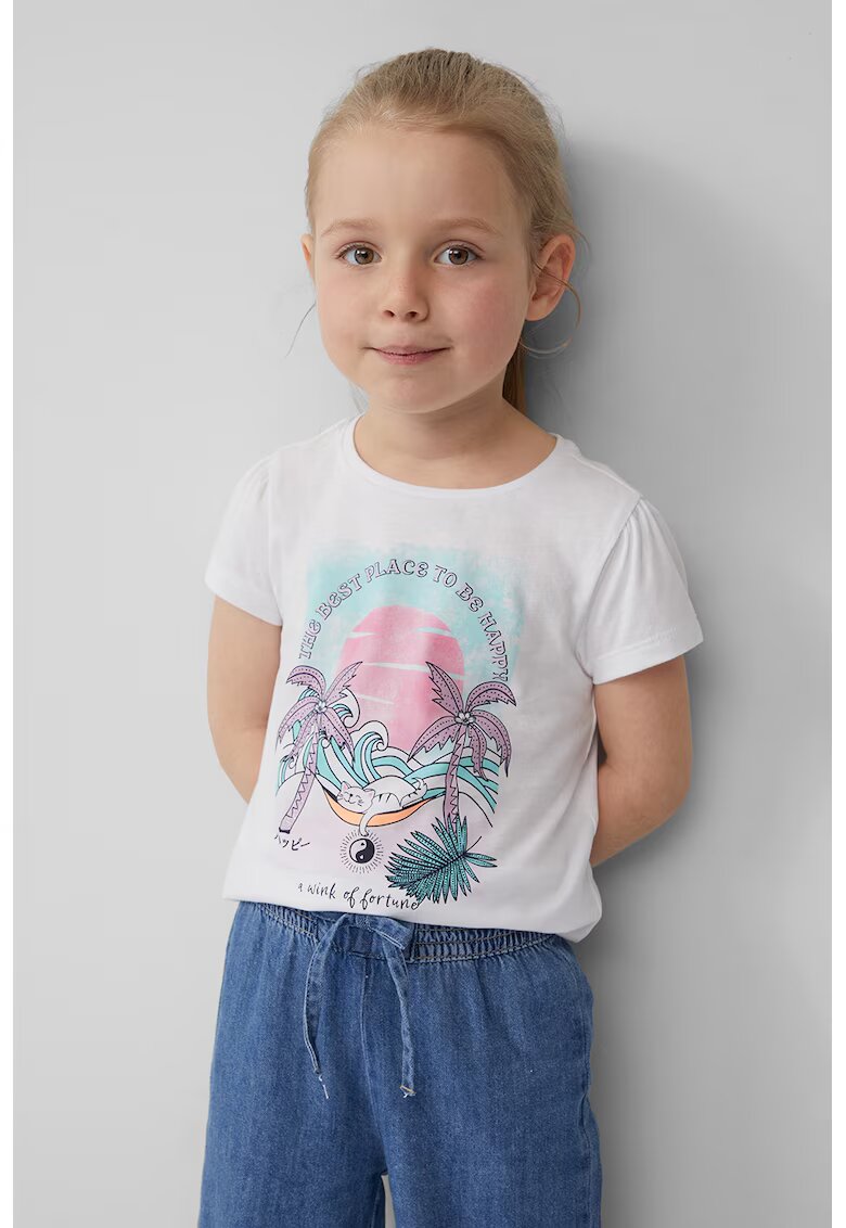 sOliver Tricou cu imprimeu grafic - Roz pastel/Negru stins/Alb murdar