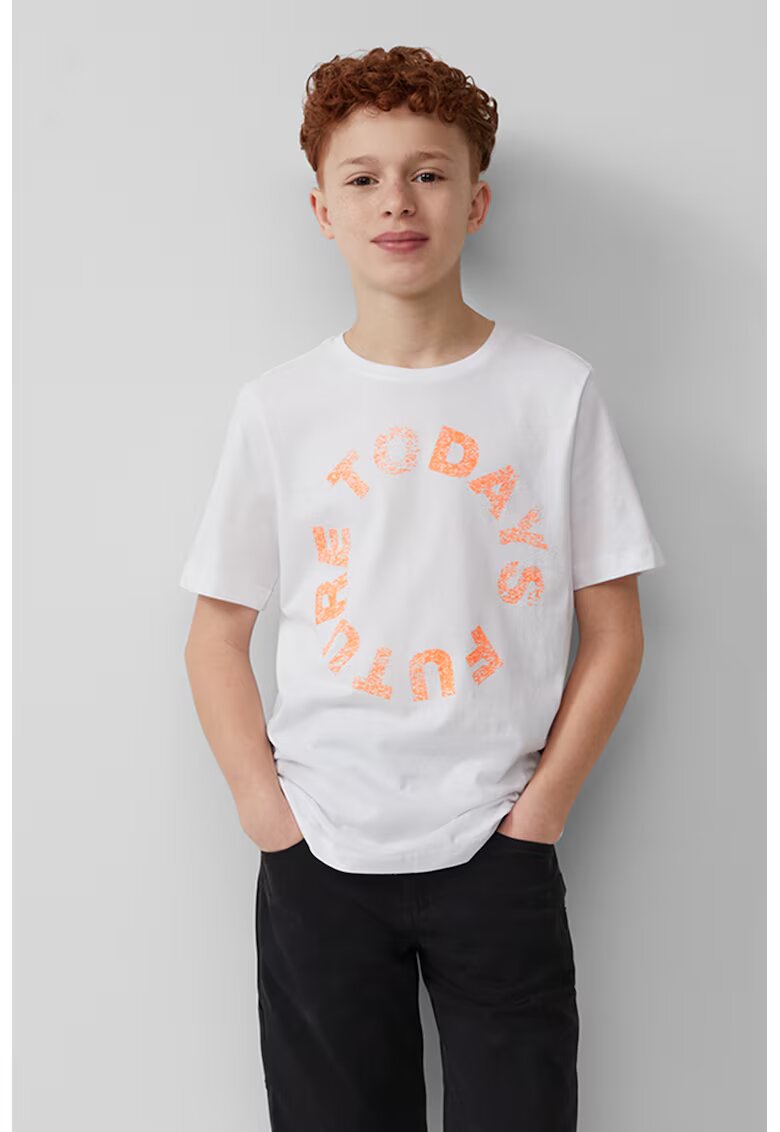 sOliver Tricou cu imprimeu text - Piersica/Alb murdar