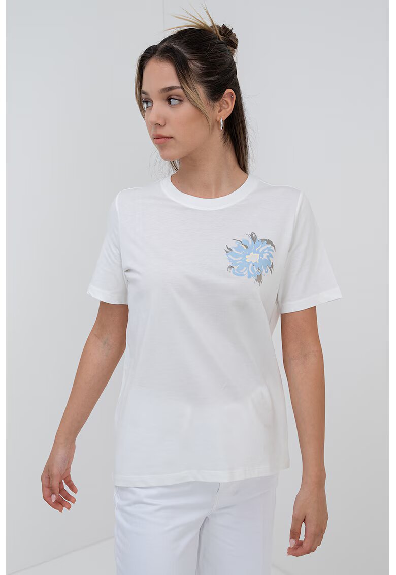 sOliver Tricou de bumbac cu decolteu la baza gatului - Alb optic