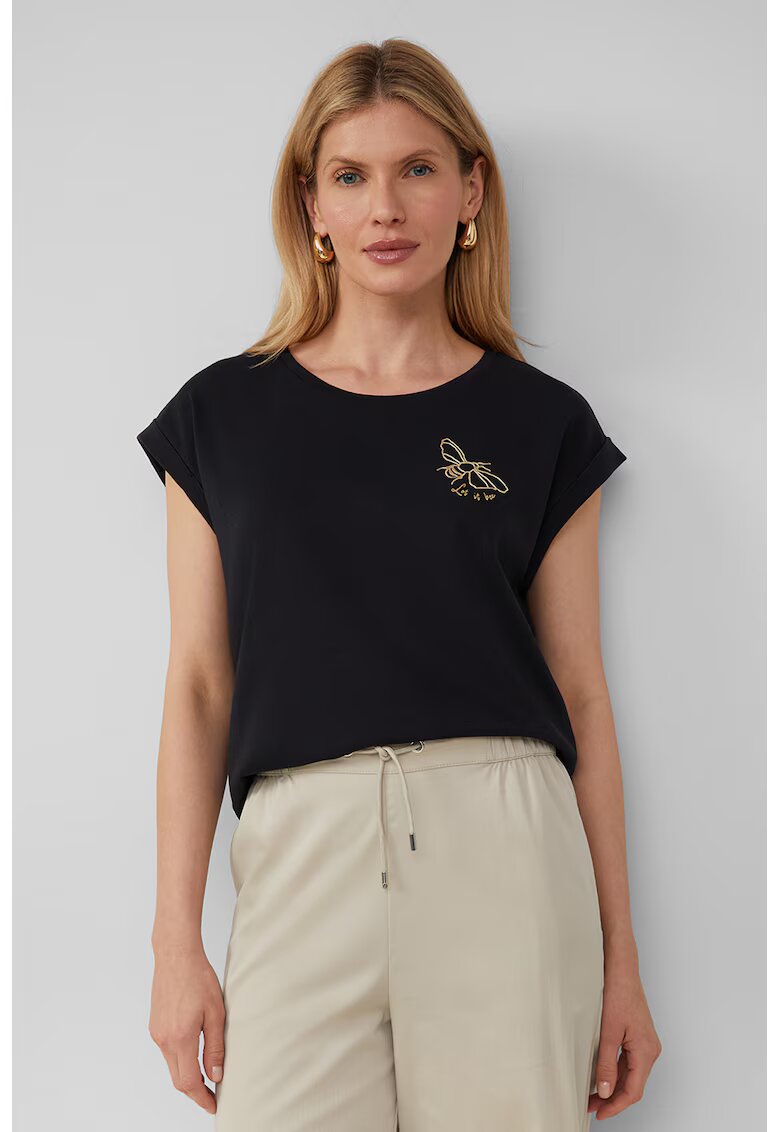 sOliver Tricou de bumbac cu decolteu rotund - Negru