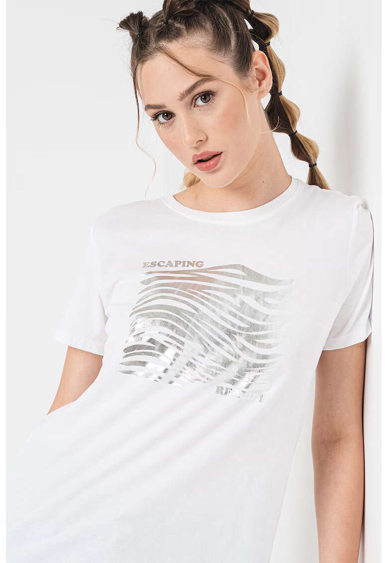 sOliver Tricou de bumbac cu imprimeu - Alb/Argintiu