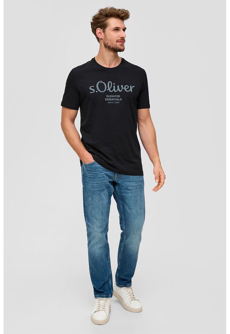 sOliver Tricou de bumbac cu imprimeu logo - Albastru ultramarin