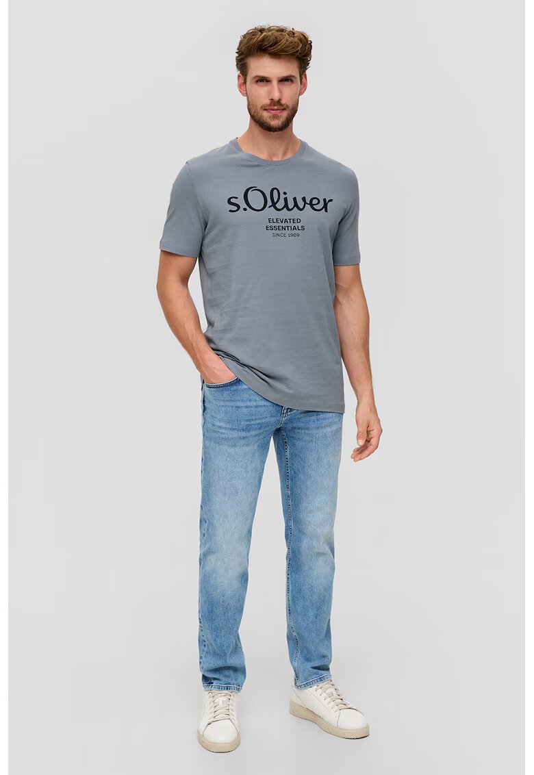 sOliver Tricou de bumbac cu imprimeu logo - Gri albastrui