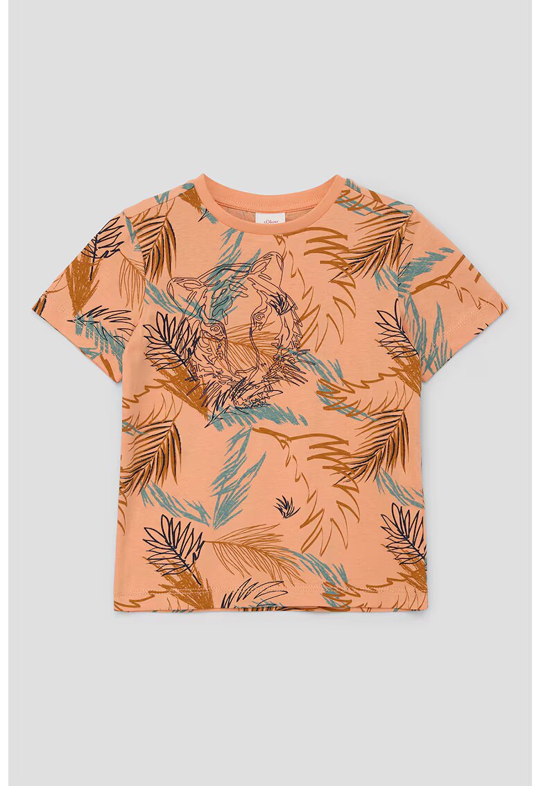 sOliver Tricou de bumbac cu imprimeu tropical - Portocaliu pal
