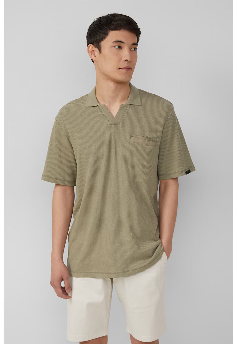 sOliver Tricou din amestec de in cu decolteu in V - Verde masliniu