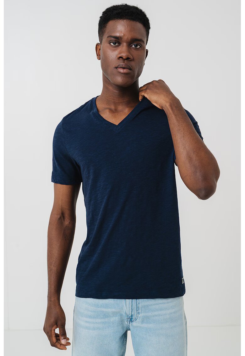 sOliver Tricou din bumbac cu decolteu in V - Bleumarin