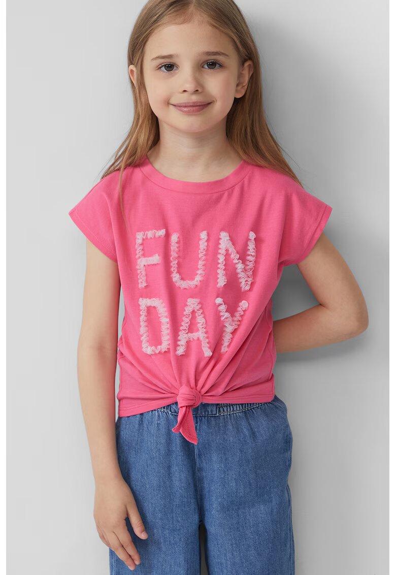 sOliver Tricou din bumbac cu detalii texturate - Roz pastel